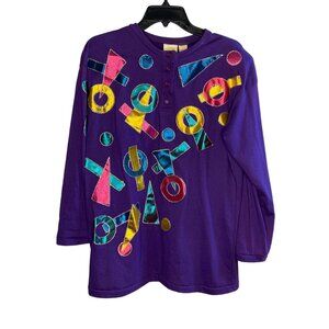 Vintage Huntington Ridge 80's abstract decorative purple pullover size Large